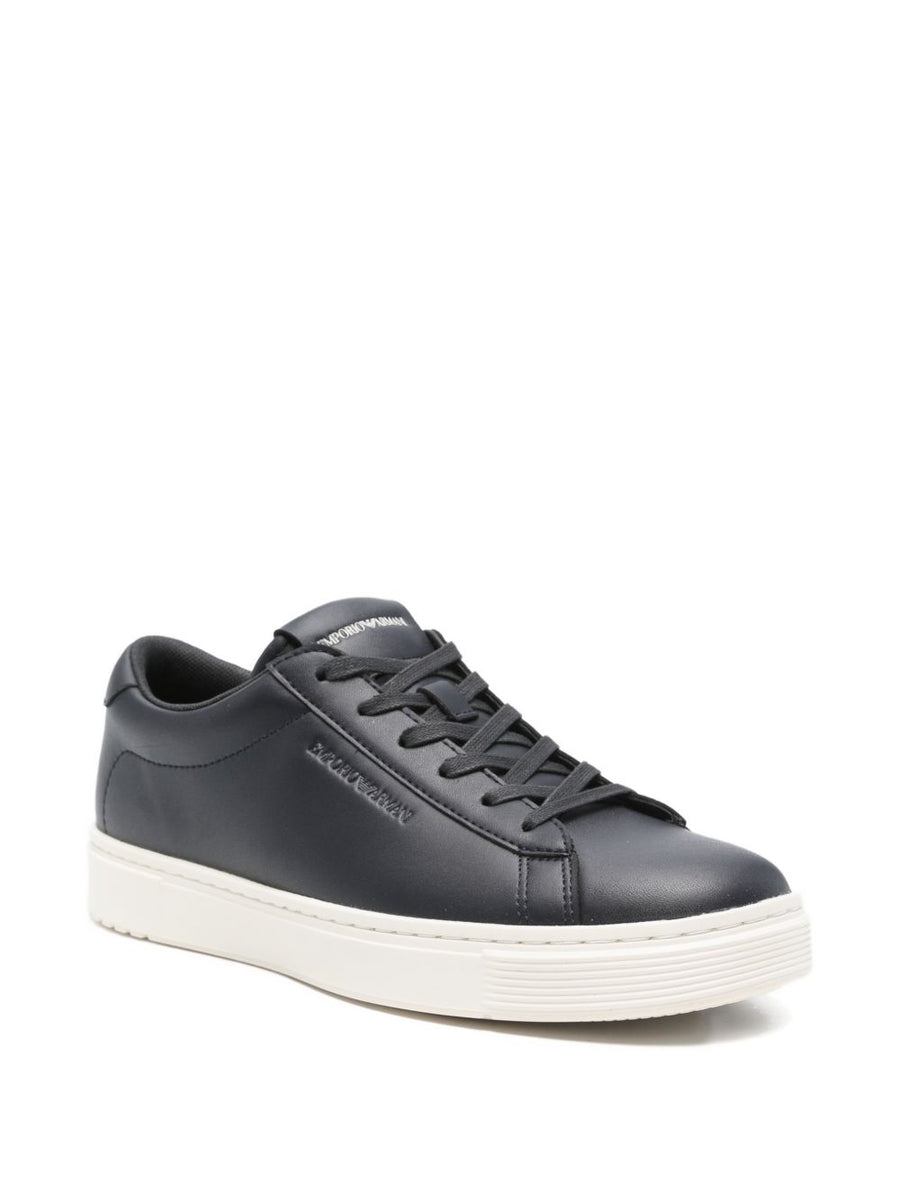 Emporio Armani Navy Leather Sneakers For Men Luxury Casual