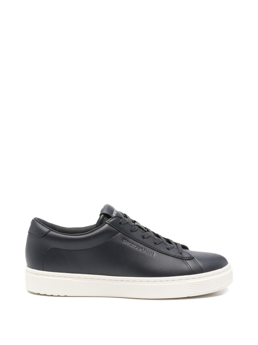 Emporio Armani Navy Leather Sneakers For Men Luxury Casual