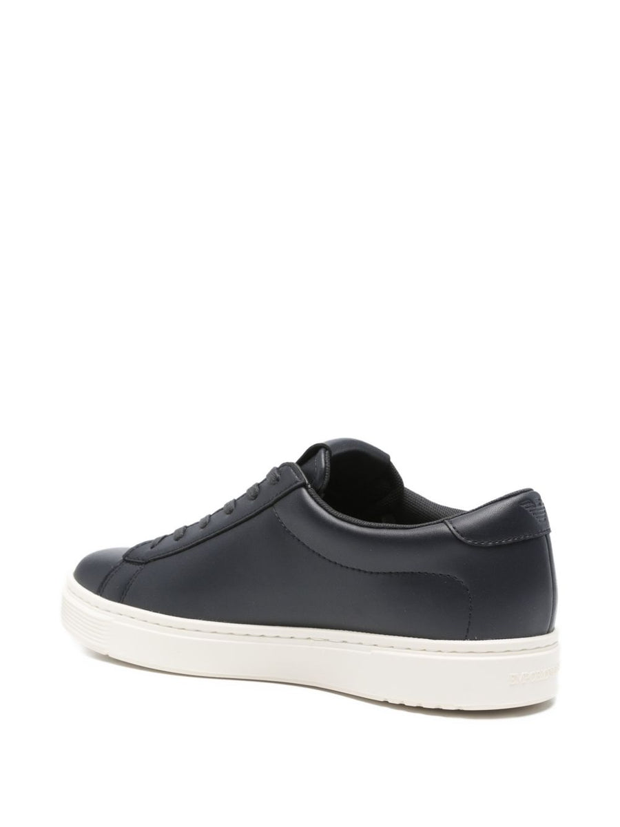Emporio Armani Navy Leather Sneakers For Men Luxury Casual
