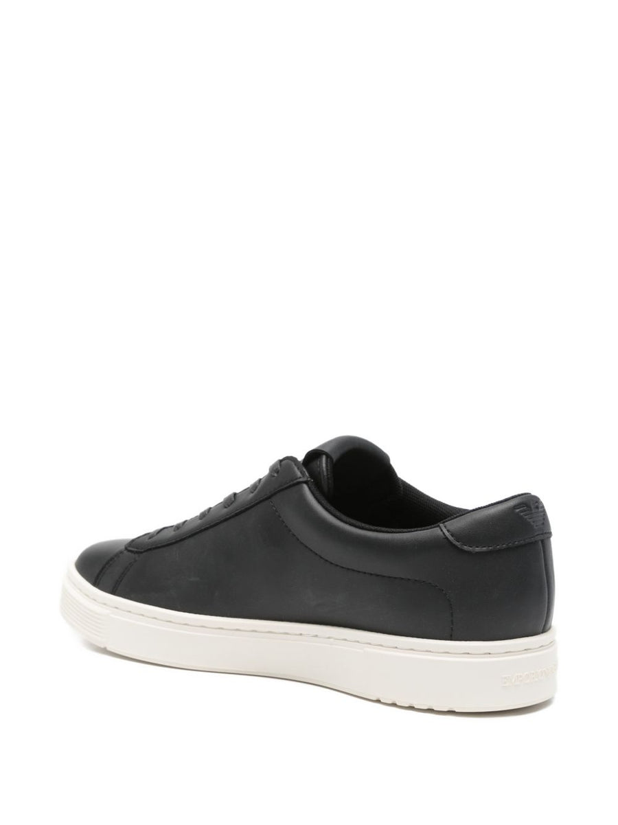 Emporio Armani Leather Lace Up Sneakers For Men Premium Black Leather Everyday Comfort