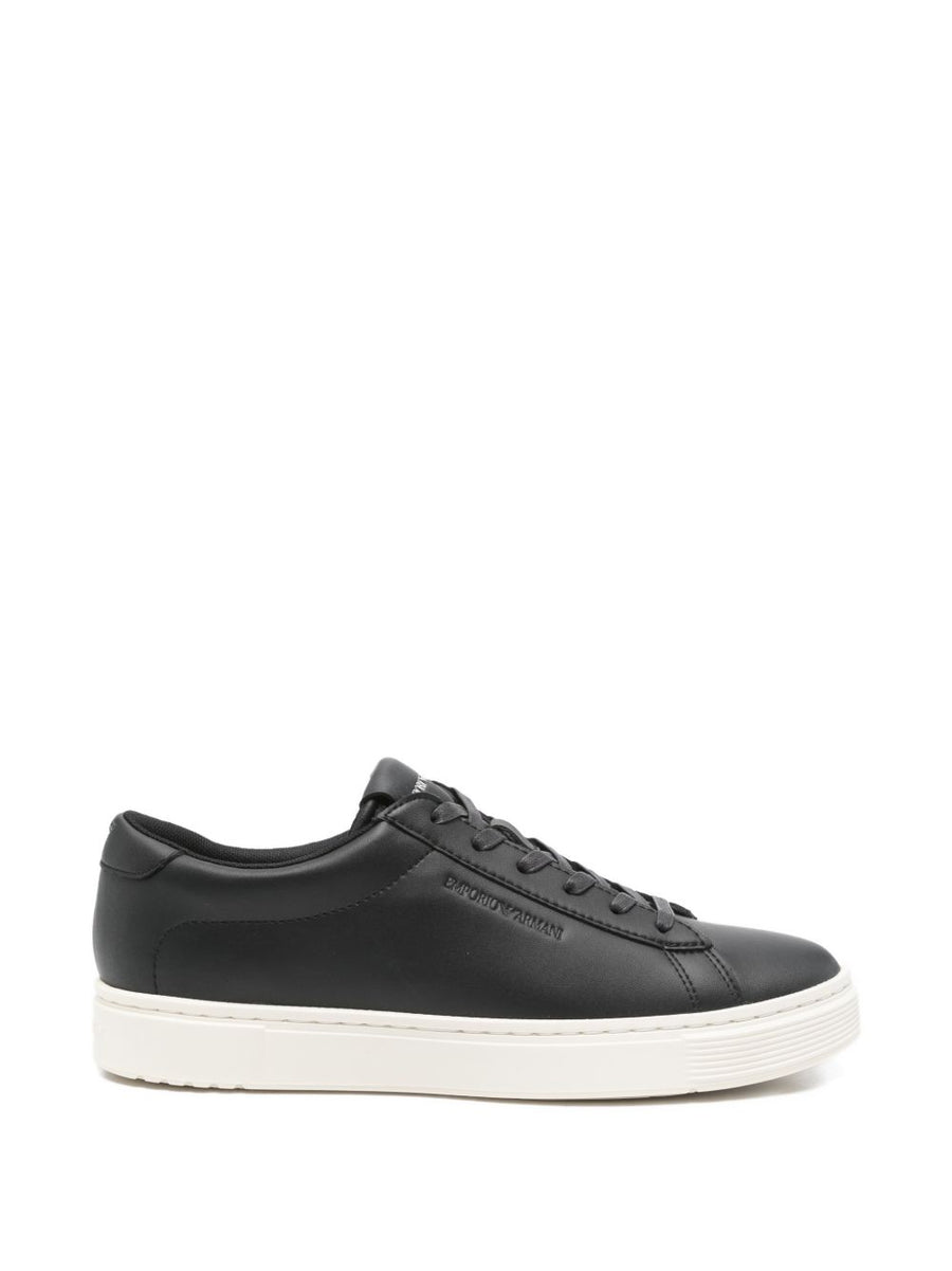Emporio Armani Leather Lace Up Sneakers For Men Premium Black Leather Everyday Comfort