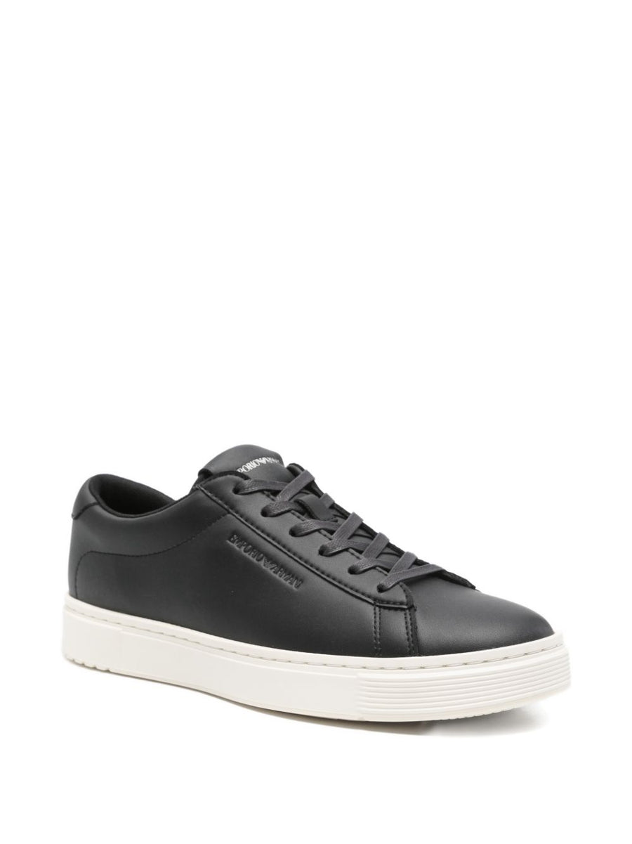 Emporio Armani Leather Lace Up Sneakers For Men Premium Black Leather Everyday Comfort