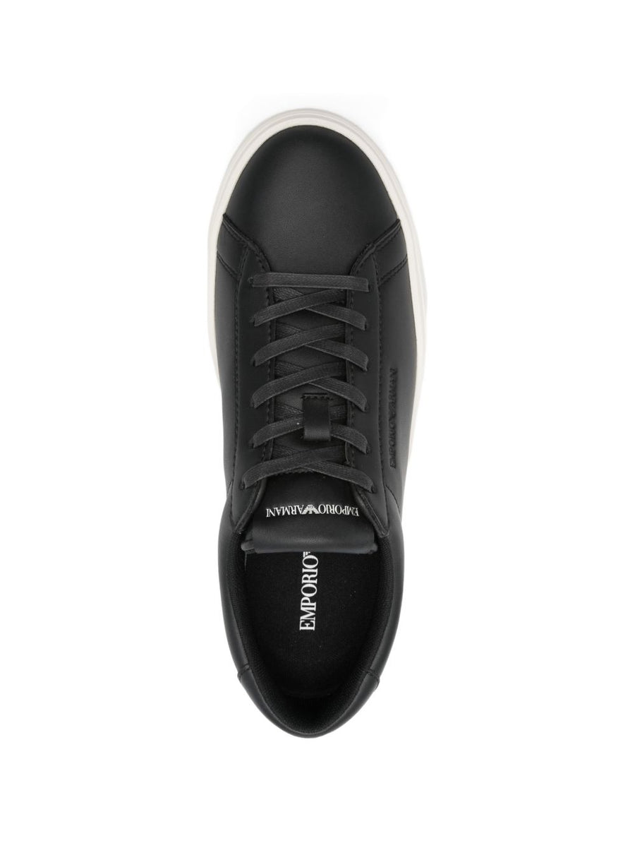 Emporio Armani Leather Lace Up Sneakers For Men Premium Black Leather Everyday Comfort