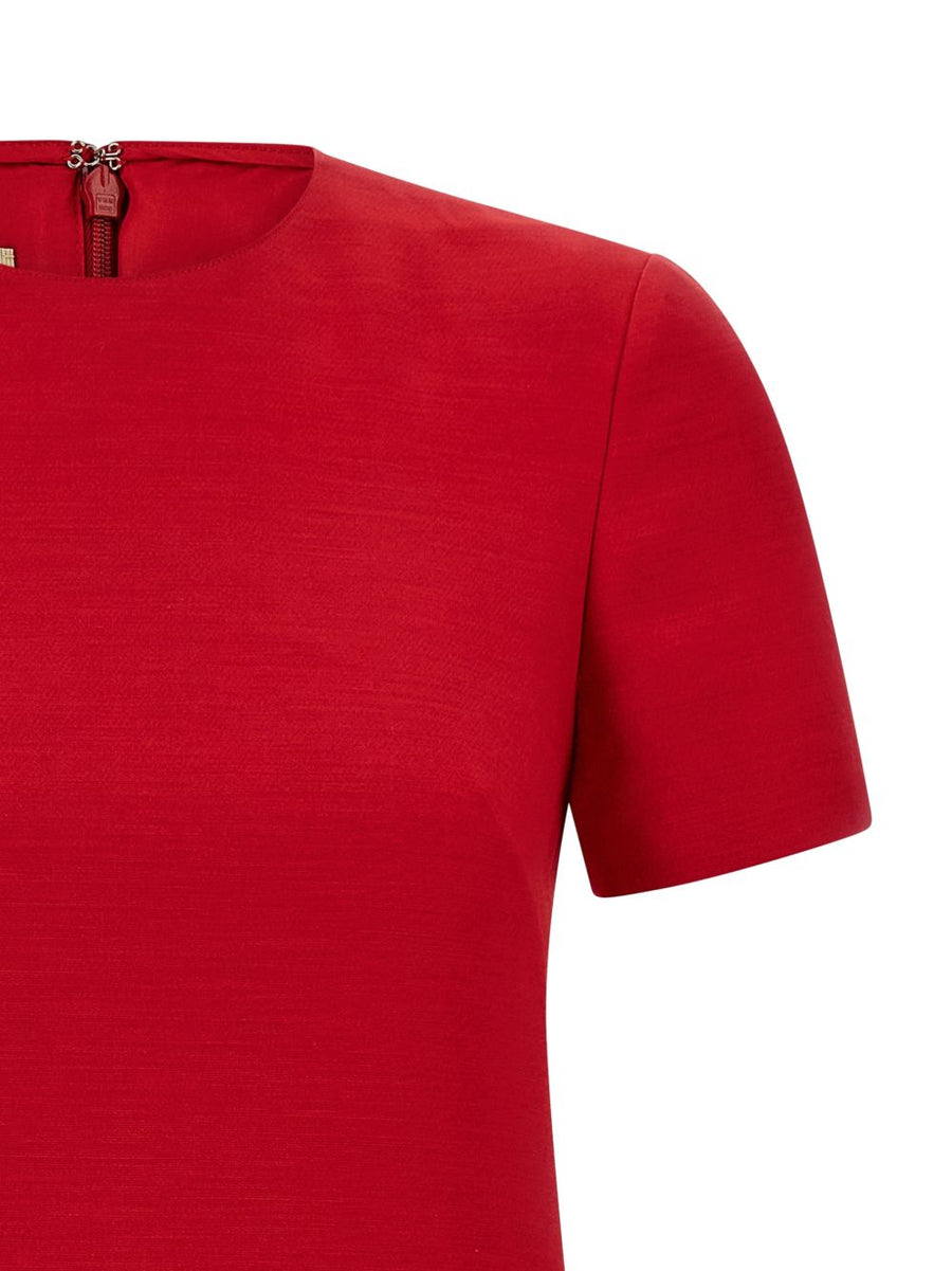 Valentino VLogo Signature Wool Silk Dress For Women Red Luxurious Craftsmanship Ready To Wear