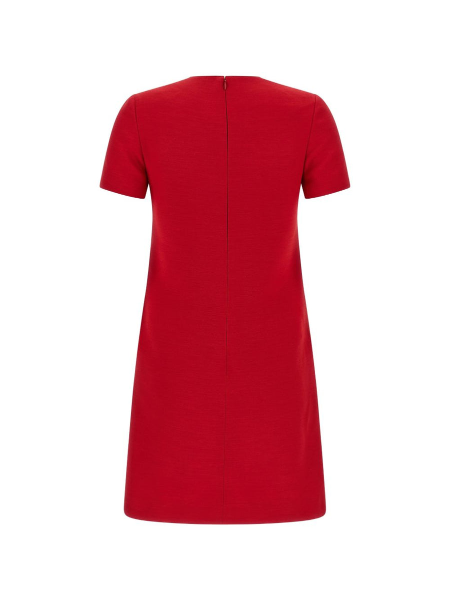 Valentino VLogo Signature Wool Silk Dress For Women Red Luxurious Craftsmanship Ready To Wear