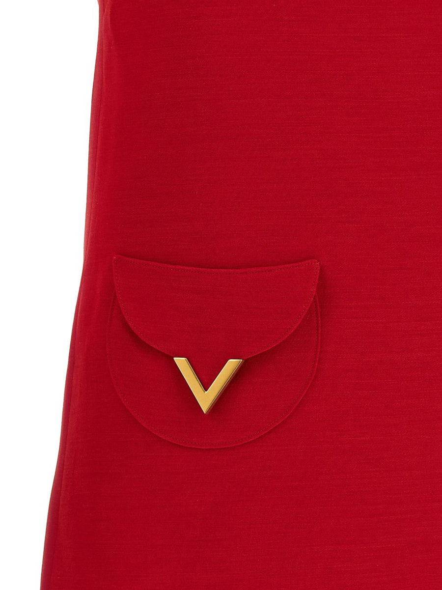 Valentino VLogo Signature Wool Silk Dress For Women Red Luxurious Craftsmanship Ready To Wear