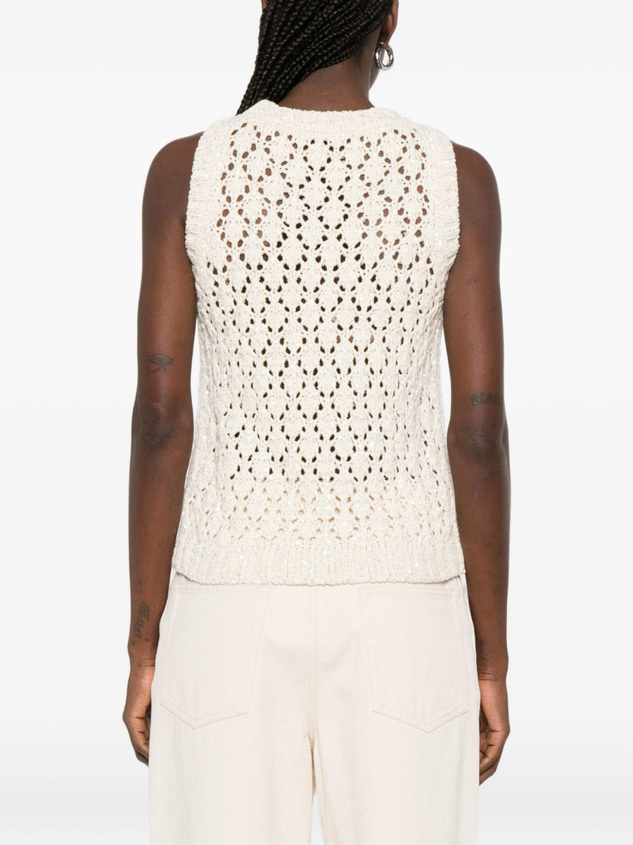 Fabiana Filippi Sleeveless Knit Top For Women With Open Knit Texture White Lightweight Luxury