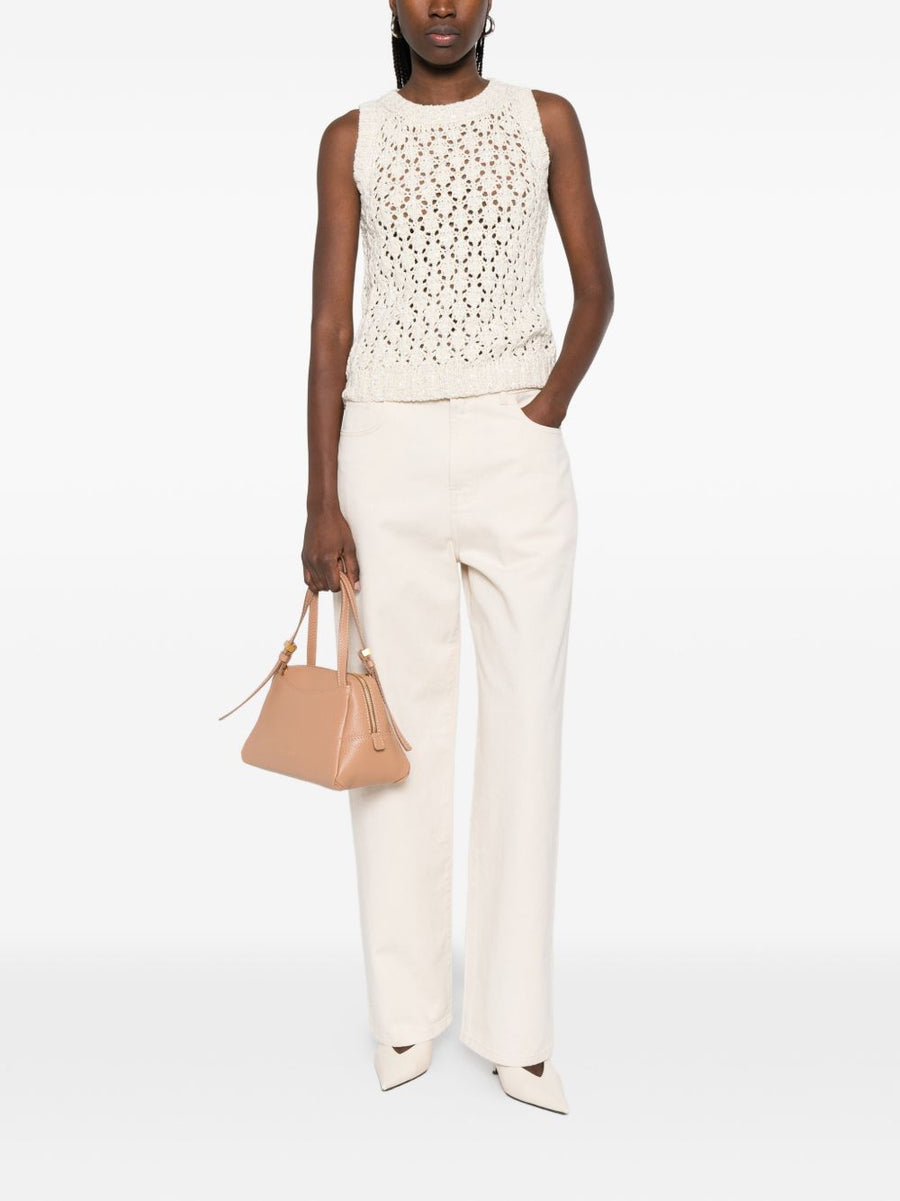 Fabiana Filippi Sleeveless Knit Top For Women With Open Knit Texture White Lightweight Luxury