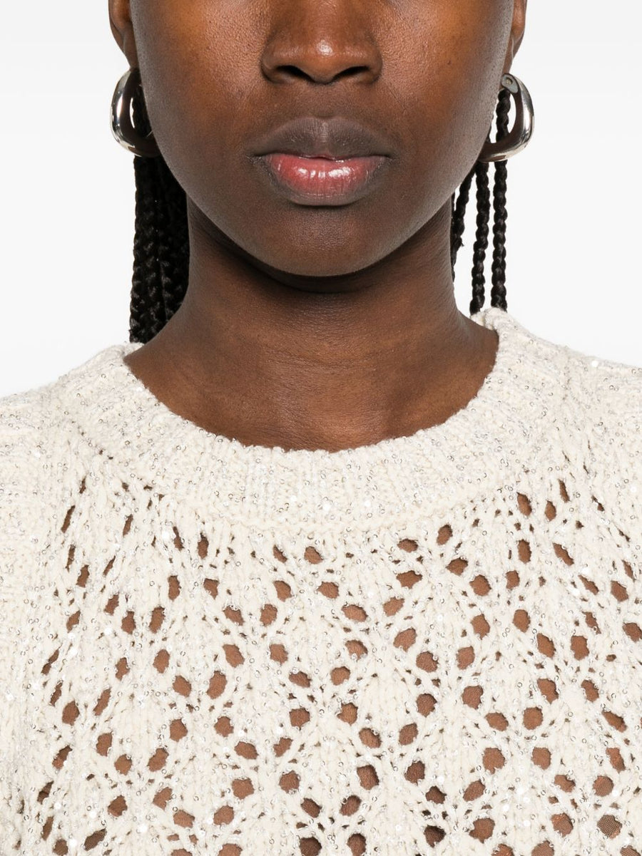 Fabiana Filippi Sleeveless Knit Top For Women With Open Knit Texture White Lightweight Luxury
