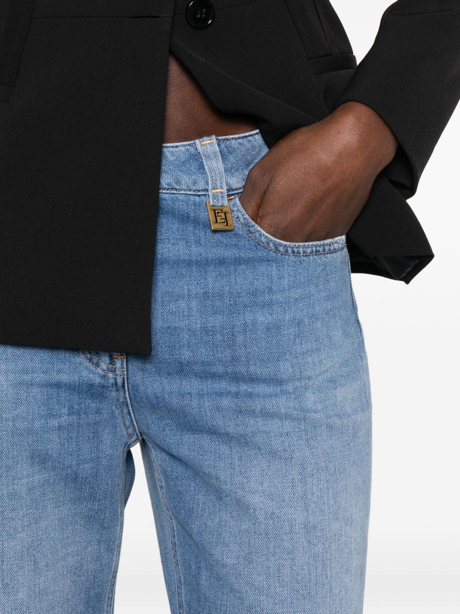 Elisabetta Franchi Denim Jeans For Women One Hundred Percent Cotton Light Blue Luxurious Branding Details