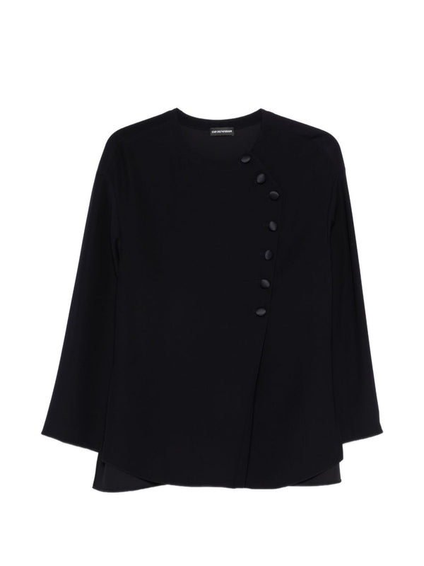 Emporio Armani Navy Shirt For Women With Subtle Button Detailing Timeless Round Neck Style