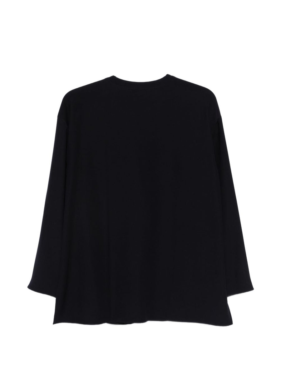 Emporio Armani Navy Shirt For Women With Subtle Button Detailing Timeless Round Neck Style