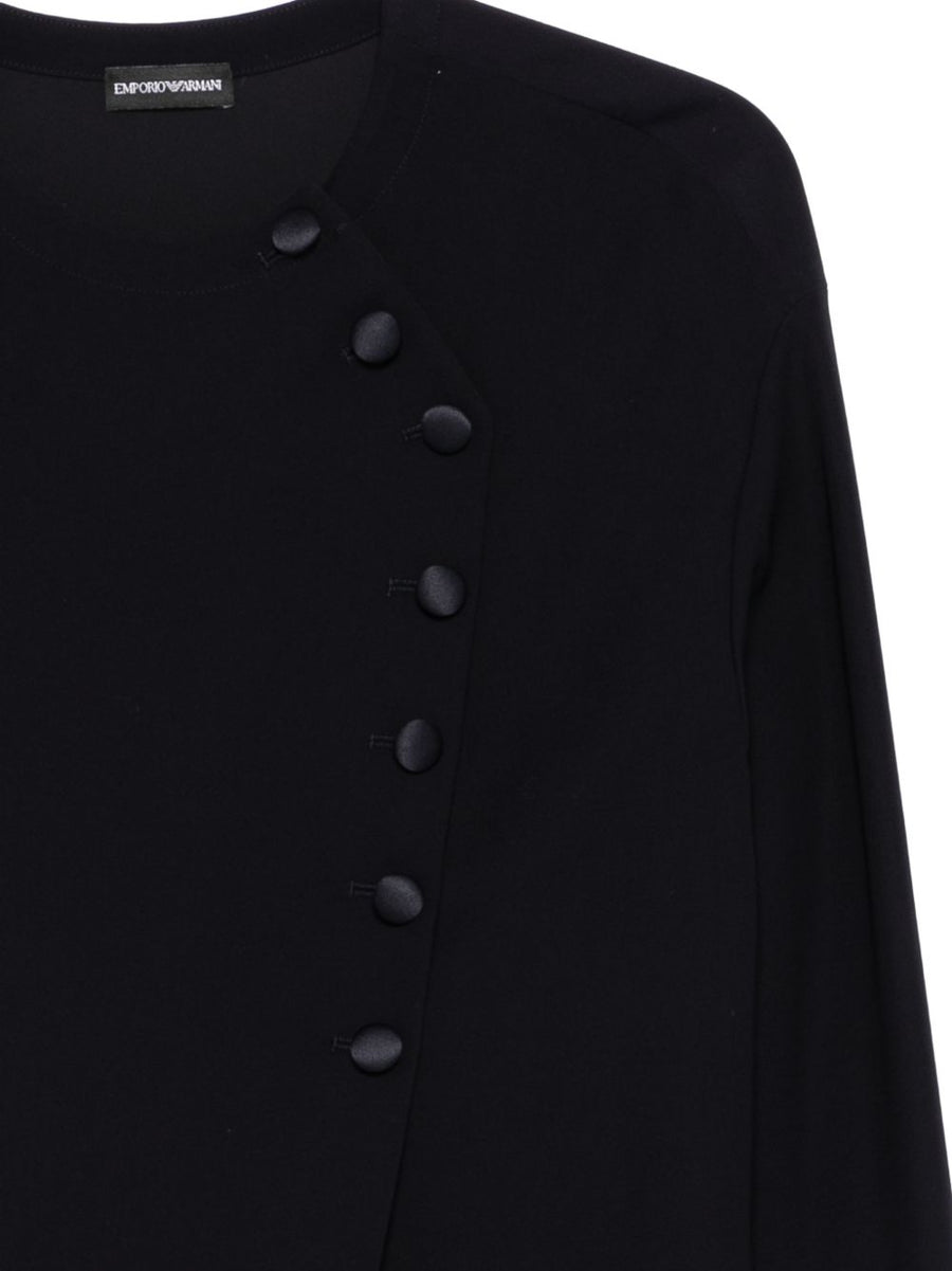 Emporio Armani Navy Shirt For Women With Subtle Button Detailing Timeless Round Neck Style