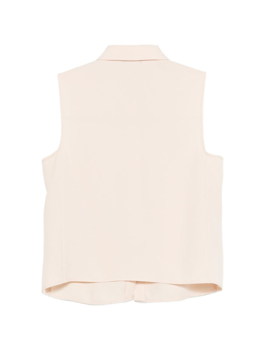 Emporio Armani Sleeveless Blouse For Women Elegant Powder Beige Top With Side Slits Office Ready Luxurious Polyester
