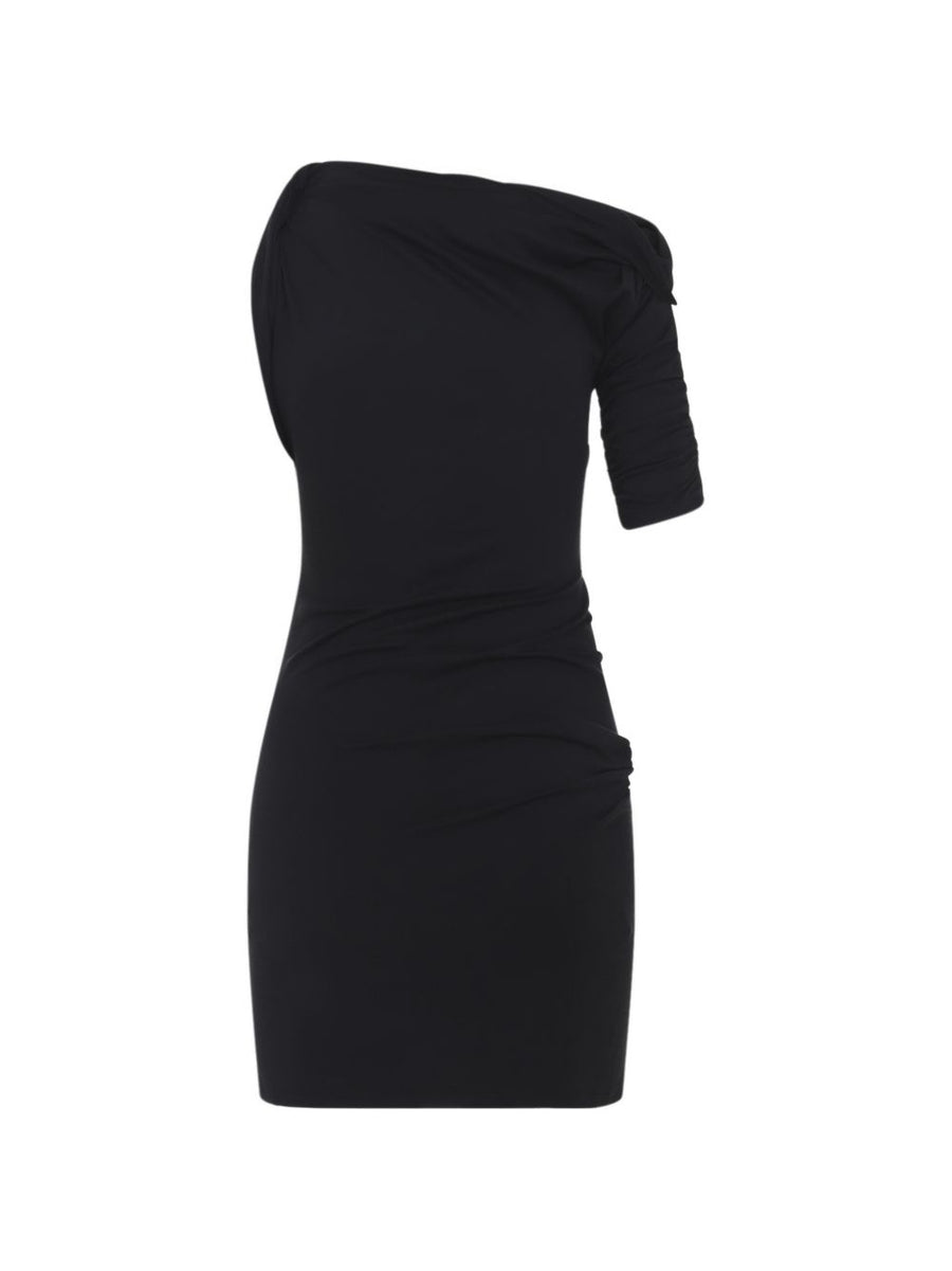Jacquemus La Mini Robe Drapeado One Shoulder Dress Black Ruched Silhouette For Women