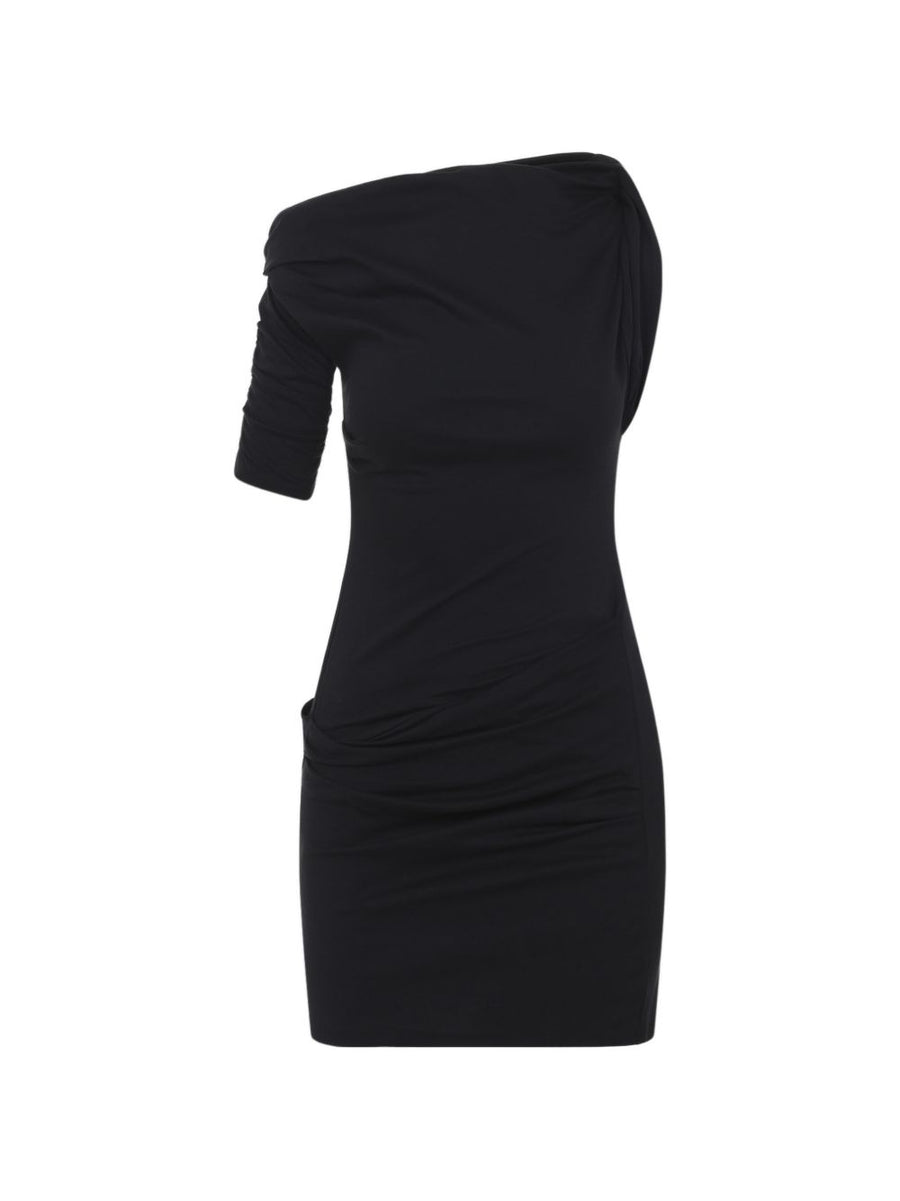 Jacquemus La Mini Robe Drapeado One Shoulder Dress Black Ruched Silhouette For Women