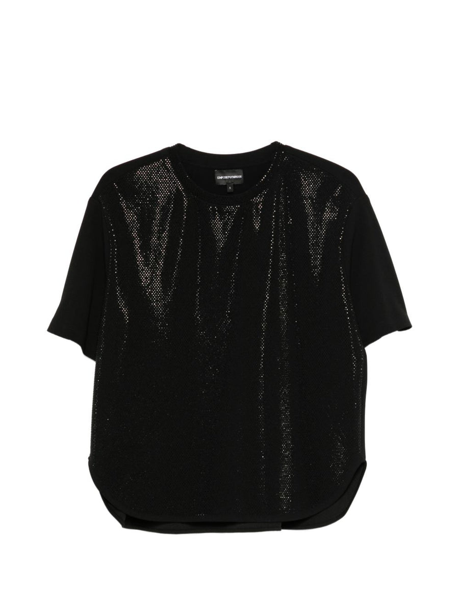 Emporio Armani Crewneck Jumper for Women Luxury Black Polyester Elastane Topwear Versatile for Office to Weekend