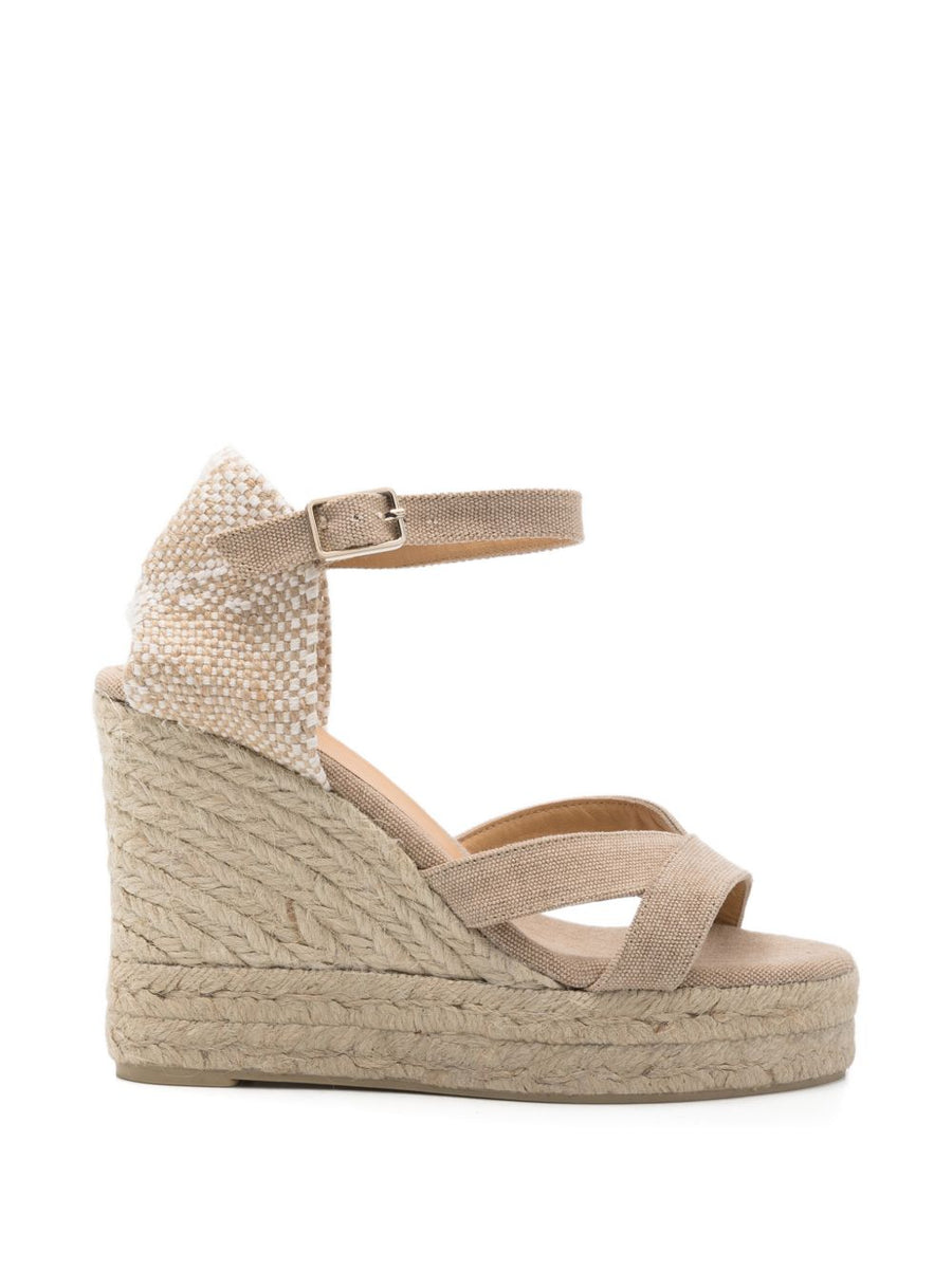 Castañer Bruna Espadrilles Beige Organic Cotton Upper Premium Ankle Strap Buckle Wedge Platform For Women