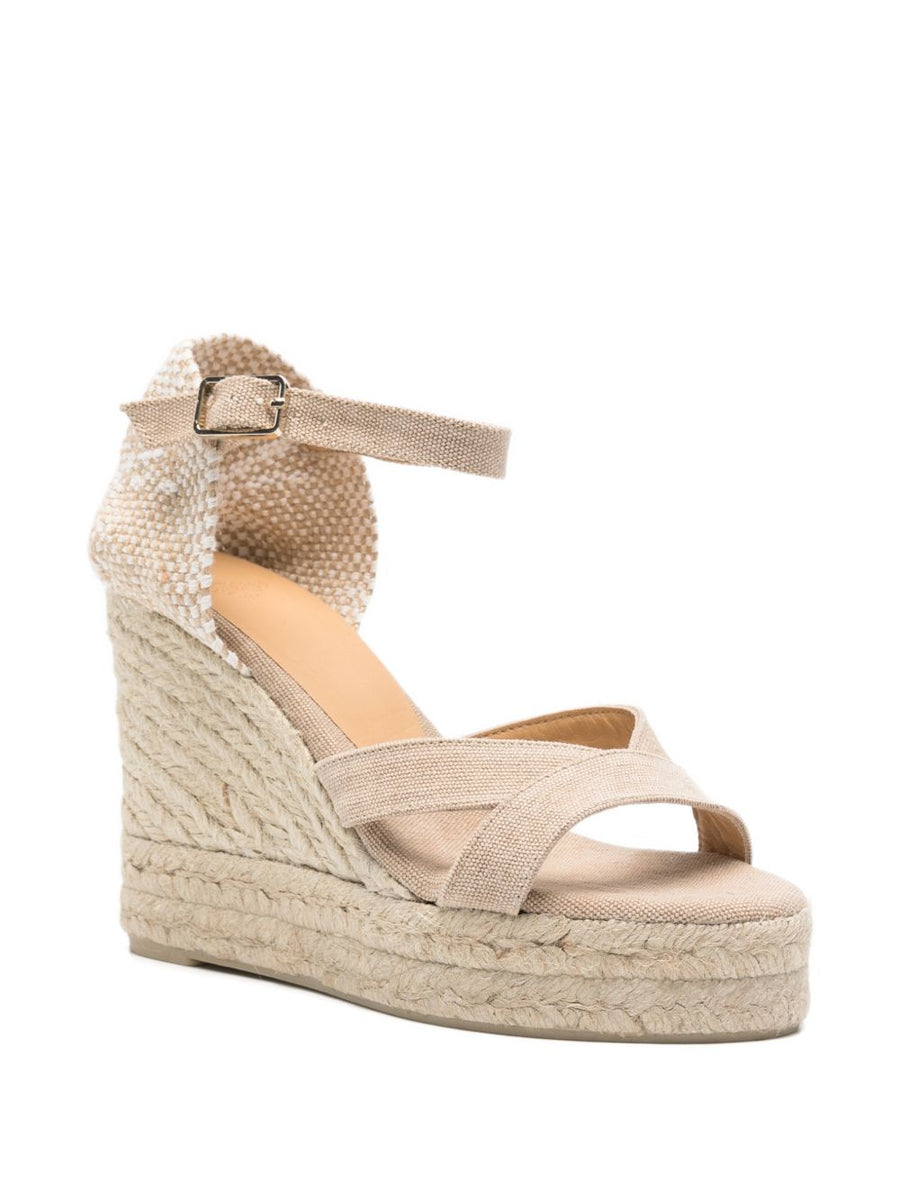 Castañer Bruna Espadrilles Beige Organic Cotton Upper Premium Ankle Strap Buckle Wedge Platform For Women