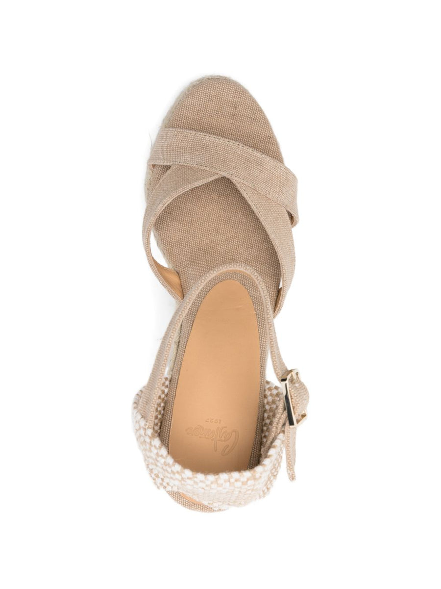 Castañer Bruna Espadrilles Beige Organic Cotton Upper Premium Ankle Strap Buckle Wedge Platform For Women