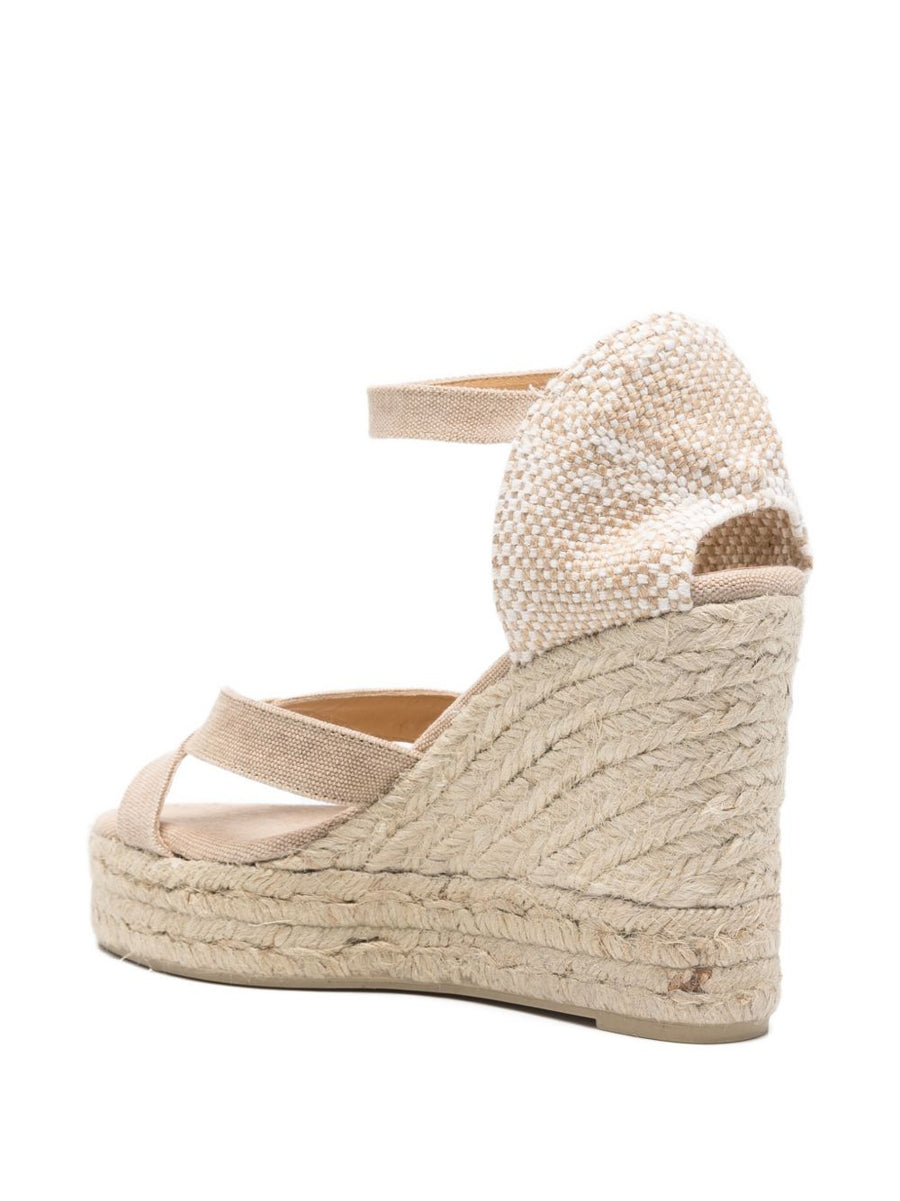 Castañer Bruna Espadrilles Beige Organic Cotton Upper Premium Ankle Strap Buckle Wedge Platform For Women