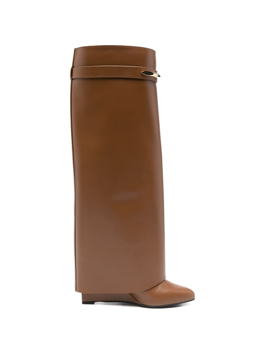 Givenchy Shark Pinch Leather Boots For Women Luxury Calf Leather Gold Tone Hardware Wedge Heel Office To Weekend Wear