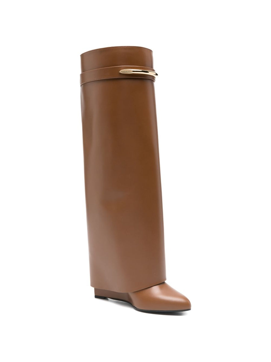 Givenchy Shark Pinch Leather Boots For Women Luxury Calf Leather Gold Tone Hardware Wedge Heel Office To Weekend Wear