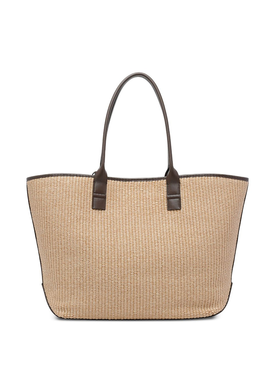 Hogan Address Raffia Shopper Bag Beige Medium For Women With Magnetic Closure And Top Handles