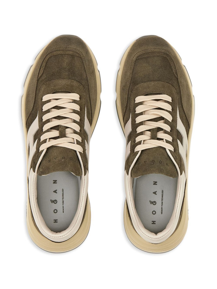 Hogan Hyperlight Sneakers for Men Lightweight Luxury in Green Calf Suede and Lambskin