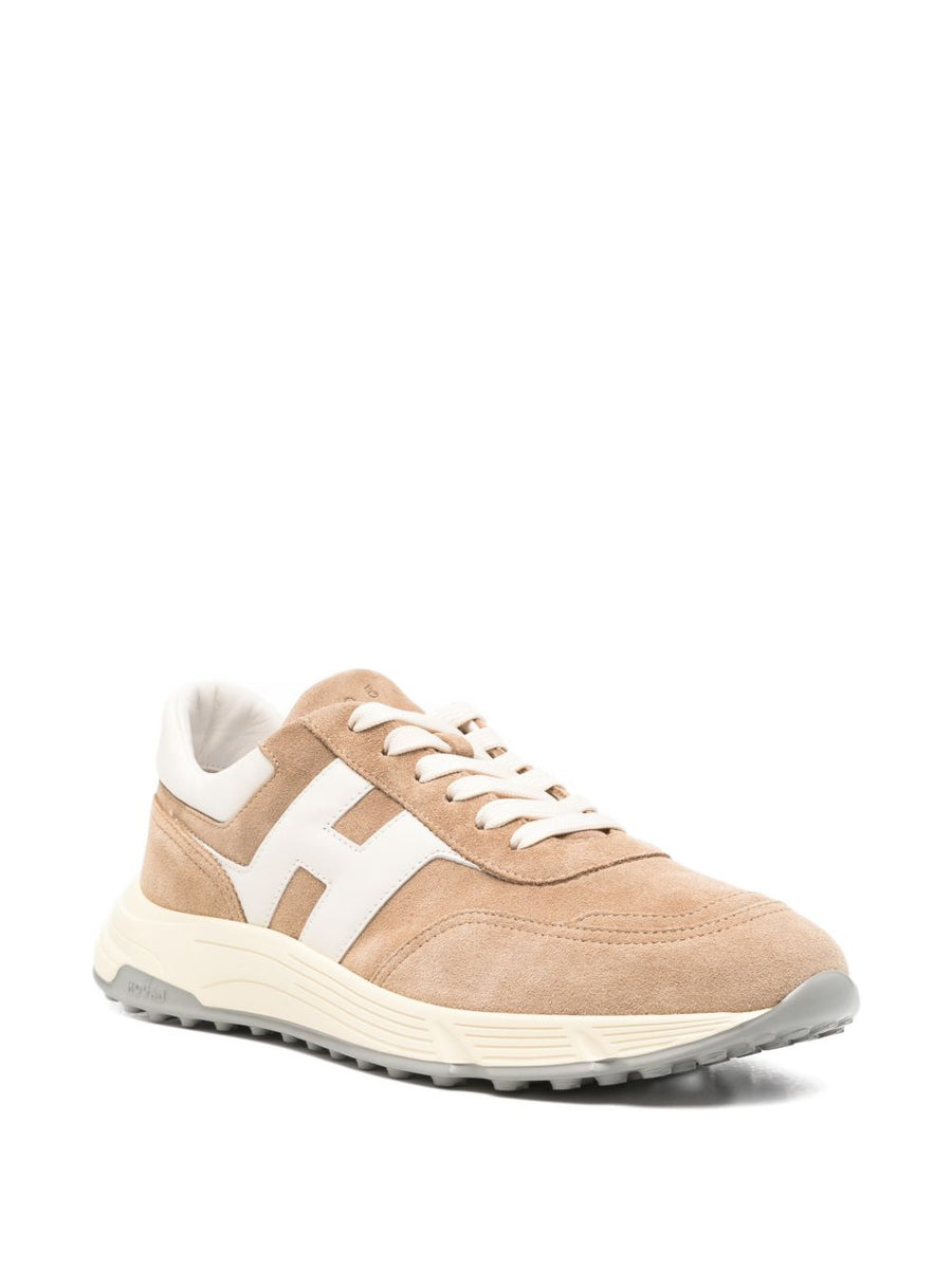 Hogan Hyperlight Sneakers For Men Luxury Beige Calf Suede And Lambskin With Ridged Sole