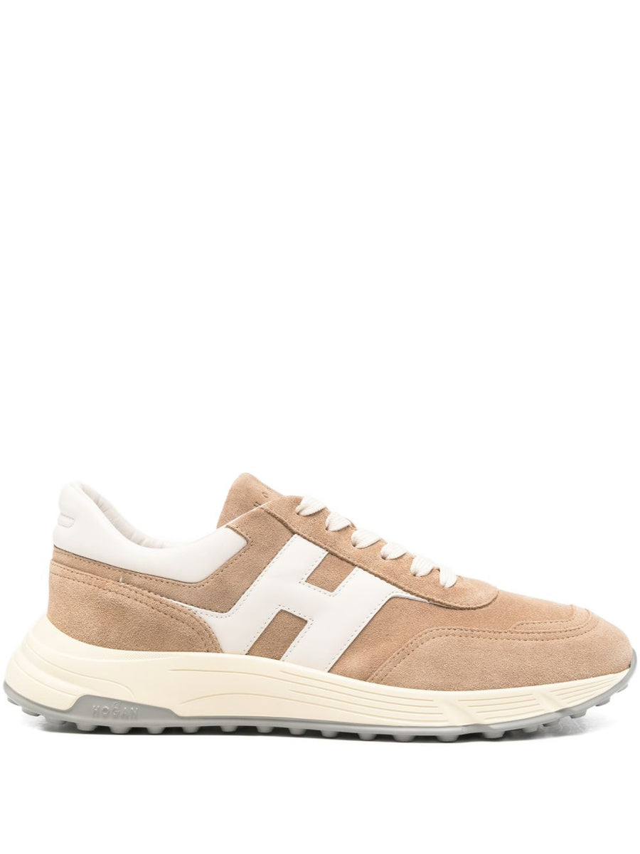 Hogan Hyperlight Sneakers For Men Luxury Beige Calf Suede And Lambskin With Ridged Sole