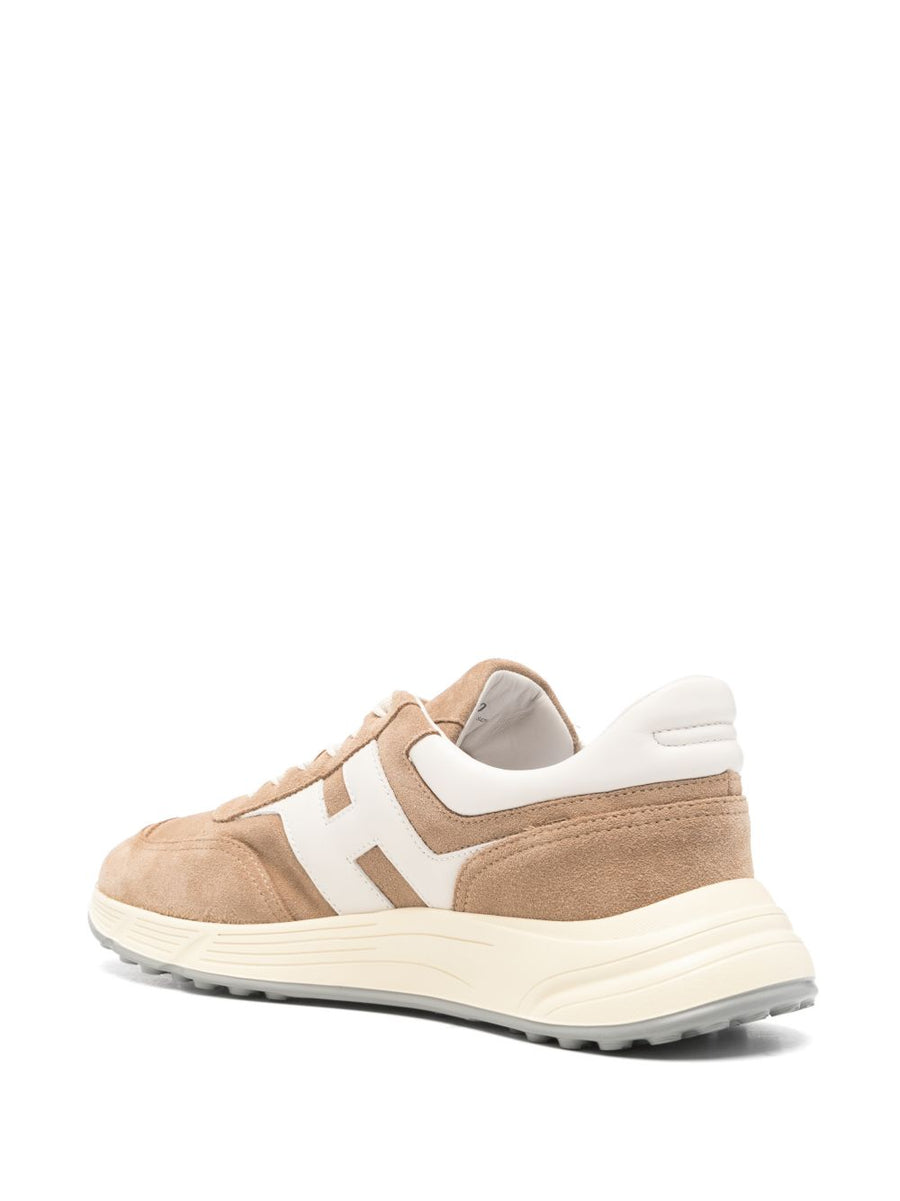 Hogan Hyperlight Sneakers For Men Luxury Beige Calf Suede And Lambskin With Ridged Sole