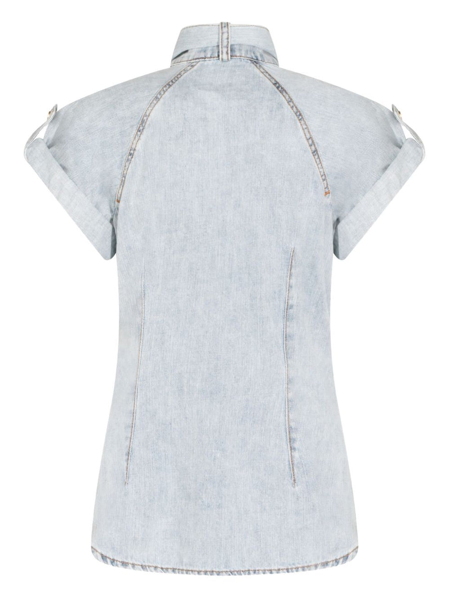 Zimmermann Bow Tie Denim Top For Women Breathable 100 Percent Cotton Versatile Spring Summer Top