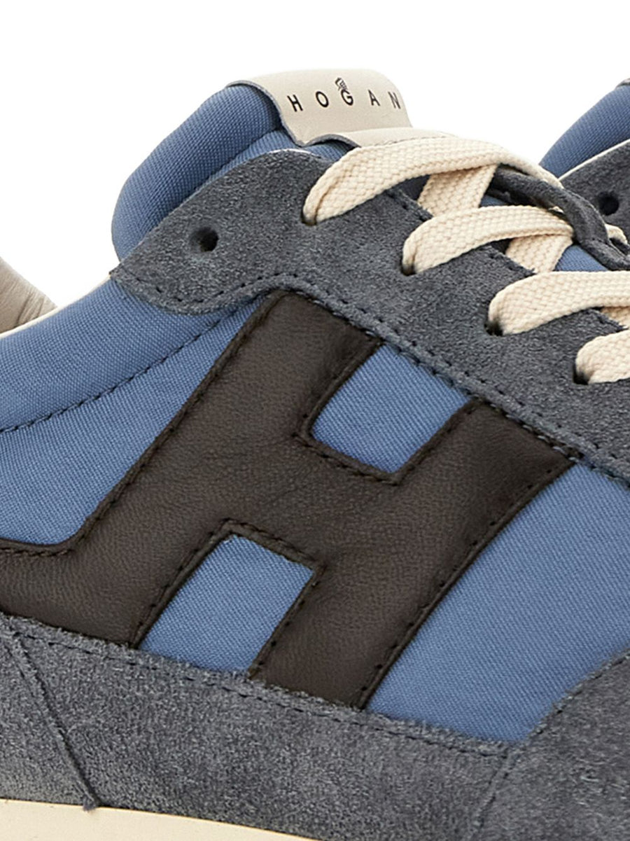 Hogan H699 Sneakers For Men In Light Blue Premium Calfskin And Sheepskin With Signature Blue Logo Patch