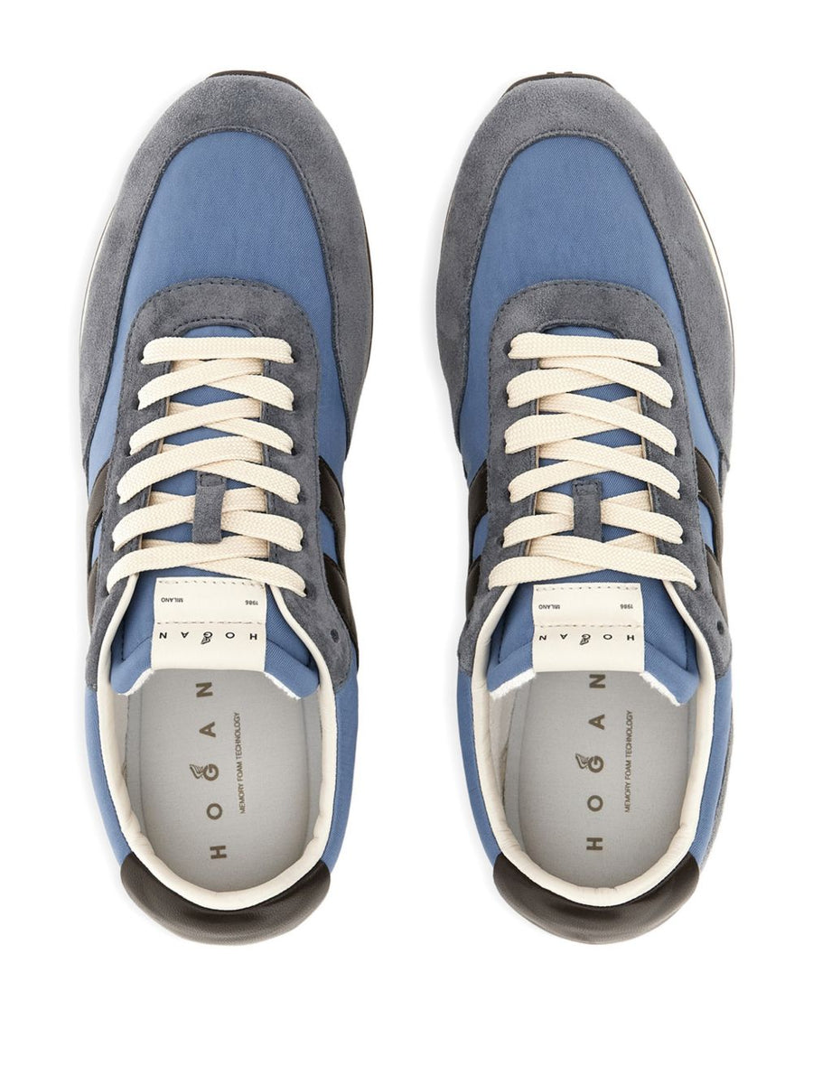 Hogan H699 Sneakers For Men In Light Blue Premium Calfskin And Sheepskin With Signature Blue Logo Patch