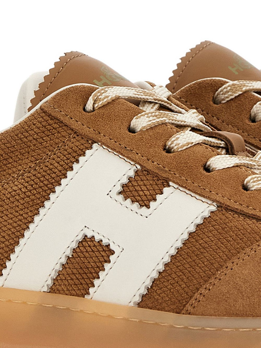 Hogan Cool Sneakers for Women Premium Calf Suede Upper Luggage Brown 1.5cm Heel Lace Up Panelled Versatile Design