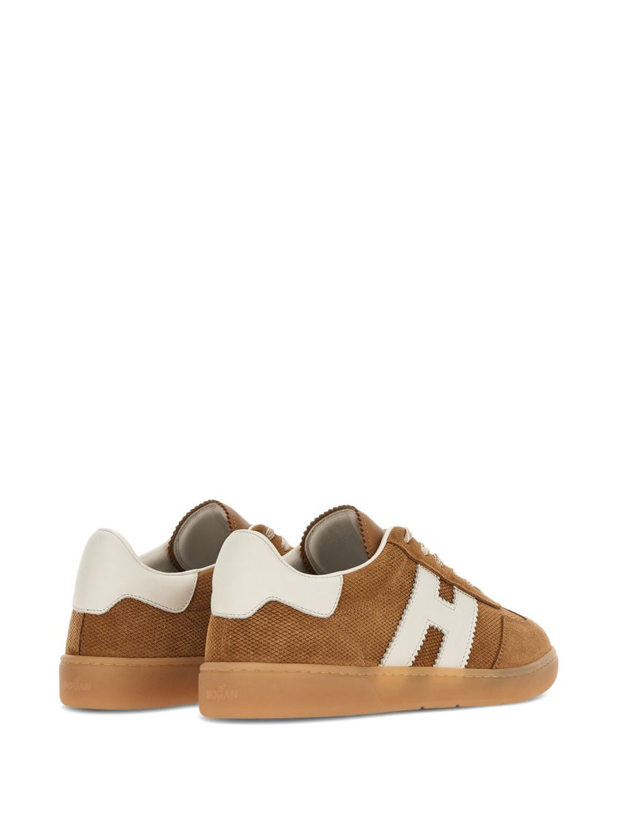 Hogan Cool Sneakers for Women Premium Calf Suede Upper Luggage Brown 1.5cm Heel Lace Up Panelled Versatile Design