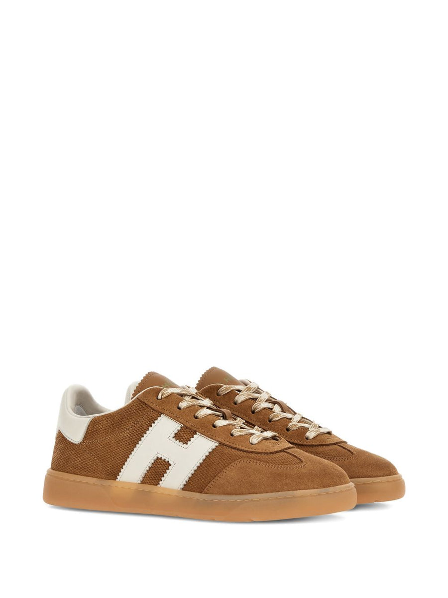 Hogan Cool Sneakers for Women Premium Calf Suede Upper Luggage Brown 1.5cm Heel Lace Up Panelled Versatile Design