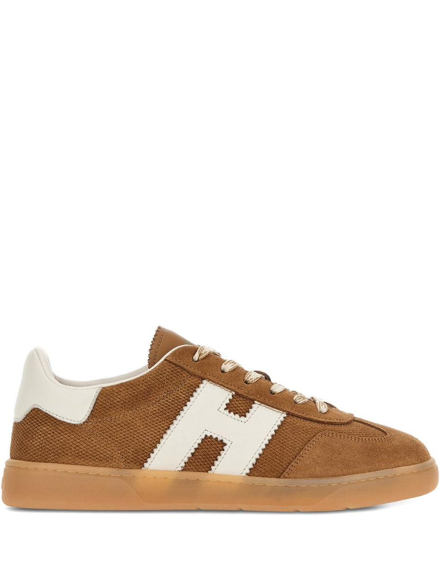 Hogan Cool Sneakers for Women Premium Calf Suede Upper Luggage Brown 1.5cm Heel Lace Up Panelled Versatile Design