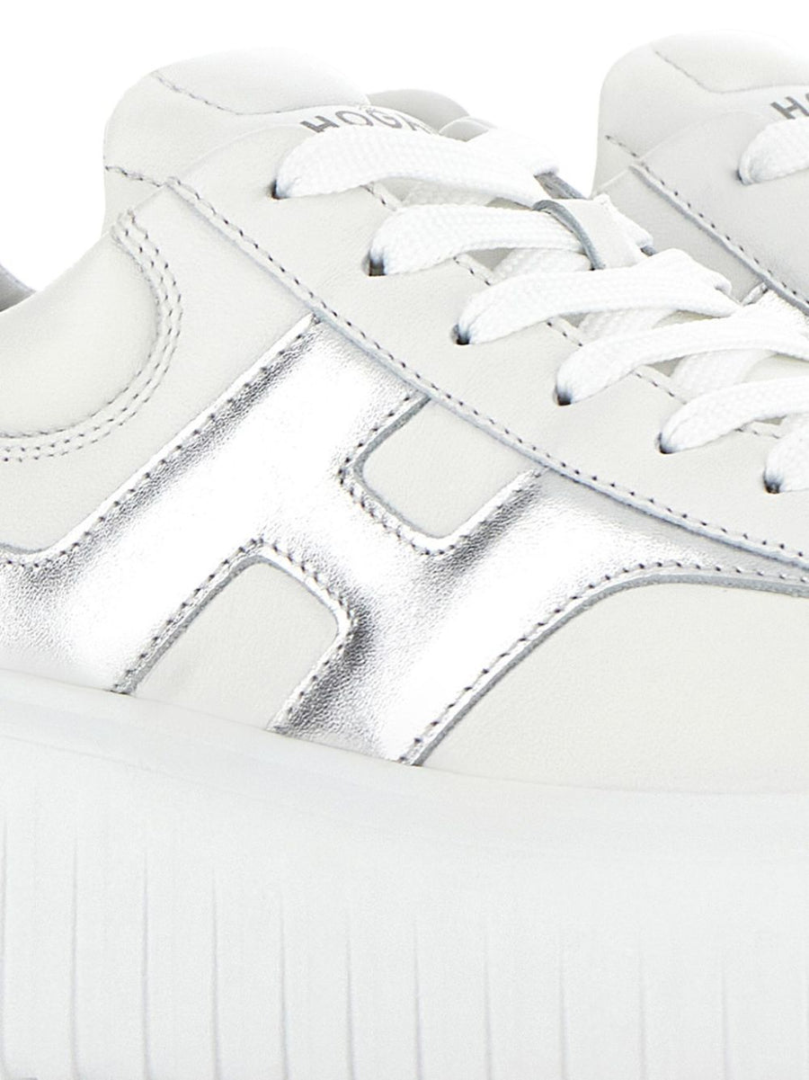 Hogan H Stripes Sneakers for Women Luxury Calf Leather Silver Metallic Minimalist City Ready
