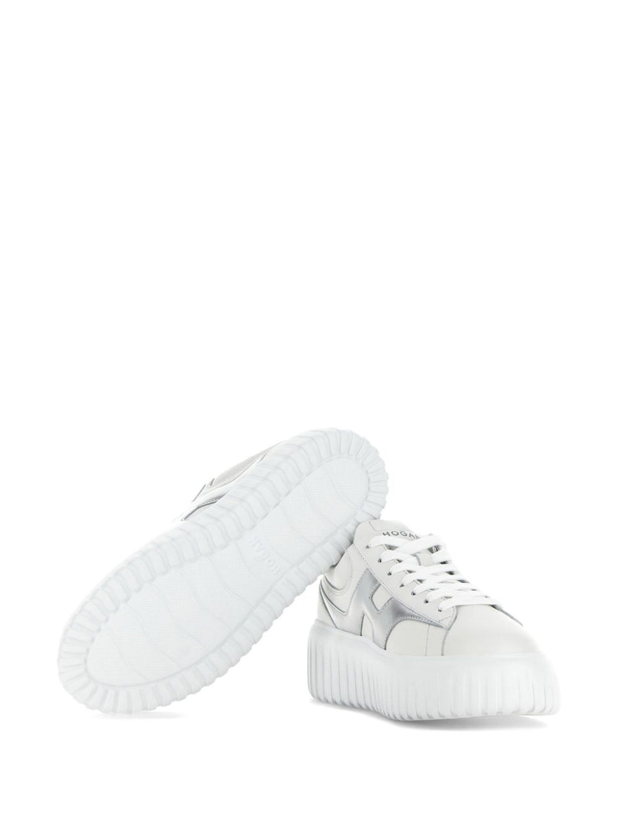 Hogan H Stripes Sneakers for Women Luxury Calf Leather Silver Metallic Minimalist City Ready