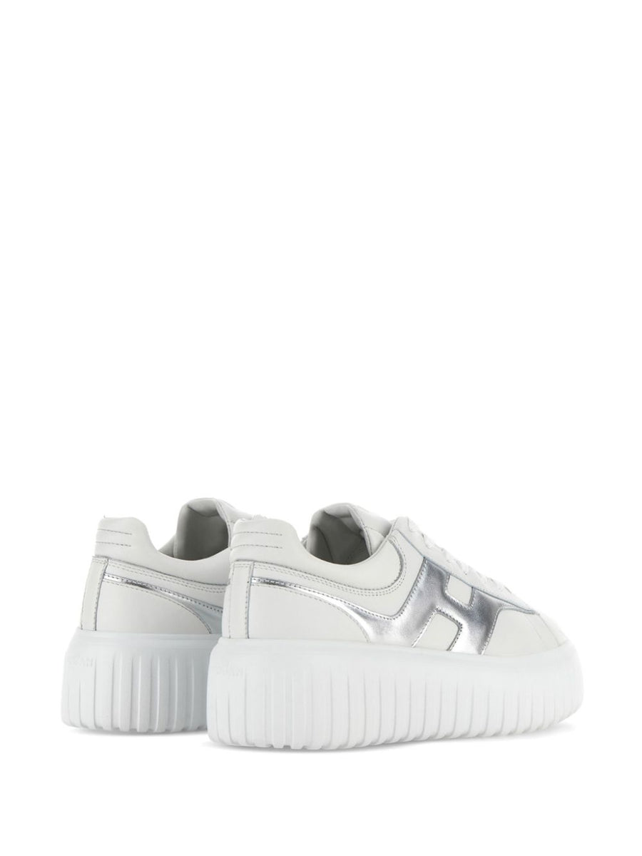 Hogan H Stripes Sneakers for Women Luxury Calf Leather Silver Metallic Minimalist City Ready
