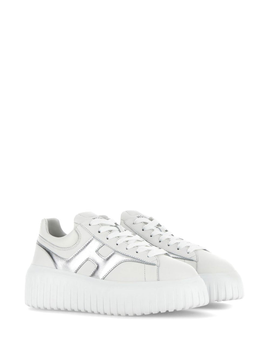 Hogan H Stripes Sneakers for Women Luxury Calf Leather Silver Metallic Minimalist City Ready