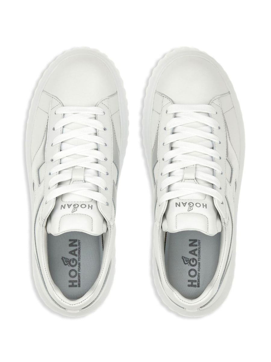Hogan H Stripes Sneakers for Women Luxury Calf Leather Silver Metallic Minimalist City Ready