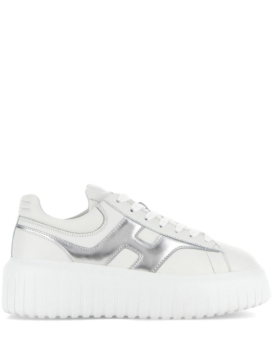 Hogan H Stripes Sneakers for Women Luxury Calf Leather Silver Metallic Minimalist City Ready
