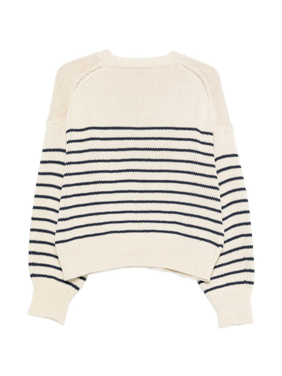 Cotton Crewneck Sweater Alysi for Women Beige Blue Striped Knit for Everyday Layering Comfort