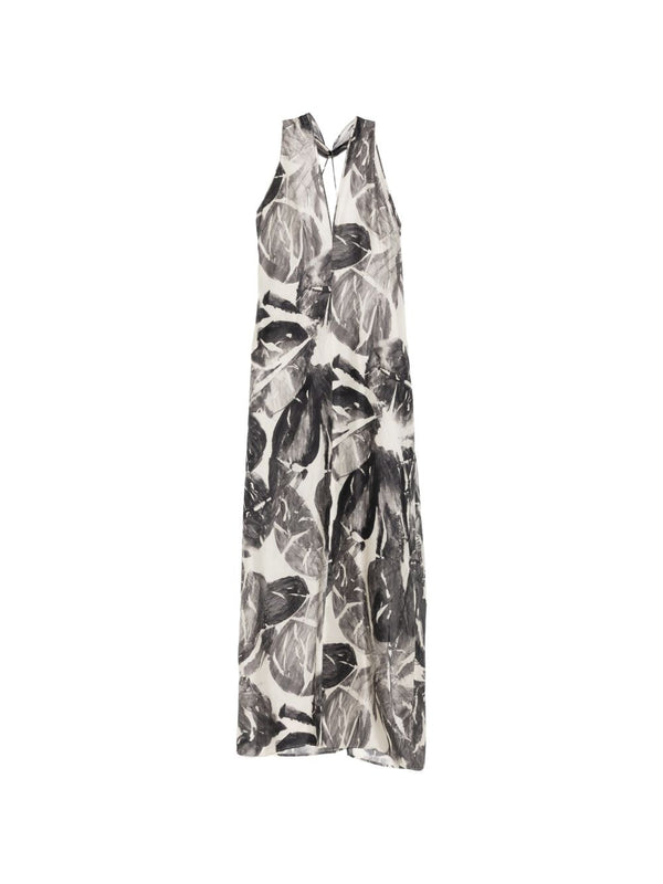 Alysi V-neck print detail sleeveless Printed silk dress