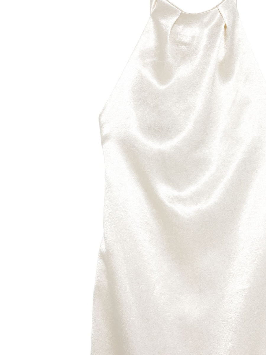 Alysi Satin Long Dress White Halter Open Back Luxurious Elegant Evening Gown For Women