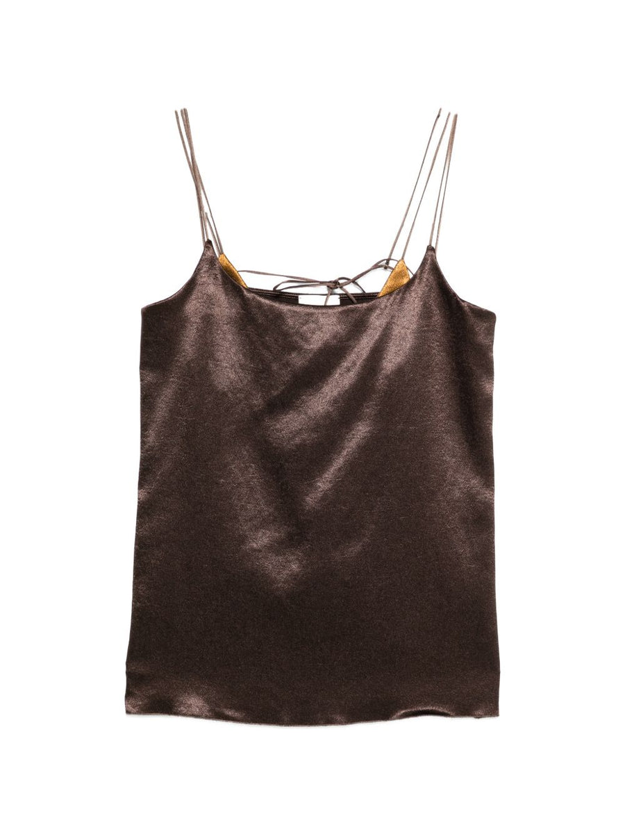 Alysi Satin Top For Women Brown 100 Percent Polyester Spaghetti Straps Elegant Everyday Wardrobe Essential
