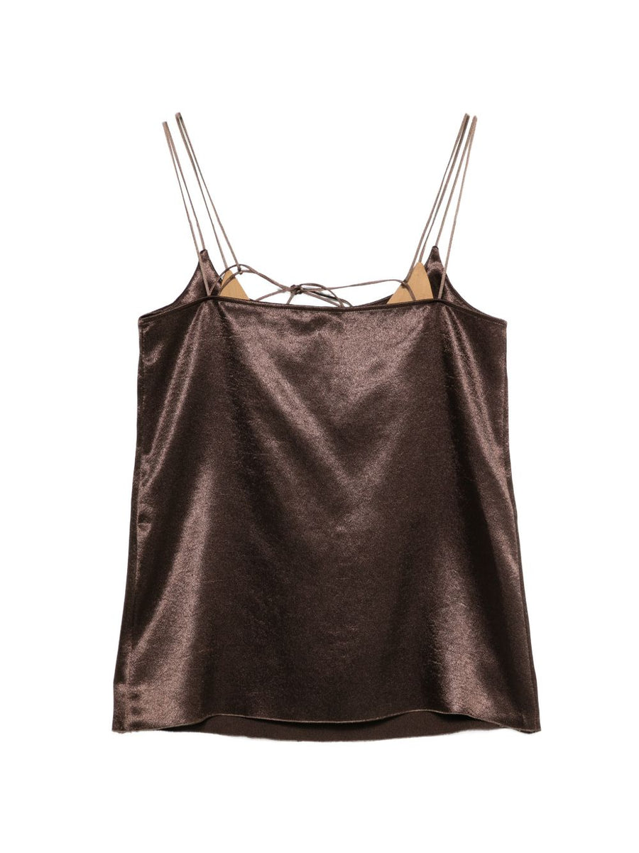 Alysi Satin Top For Women Brown 100 Percent Polyester Spaghetti Straps Elegant Everyday Wardrobe Essential